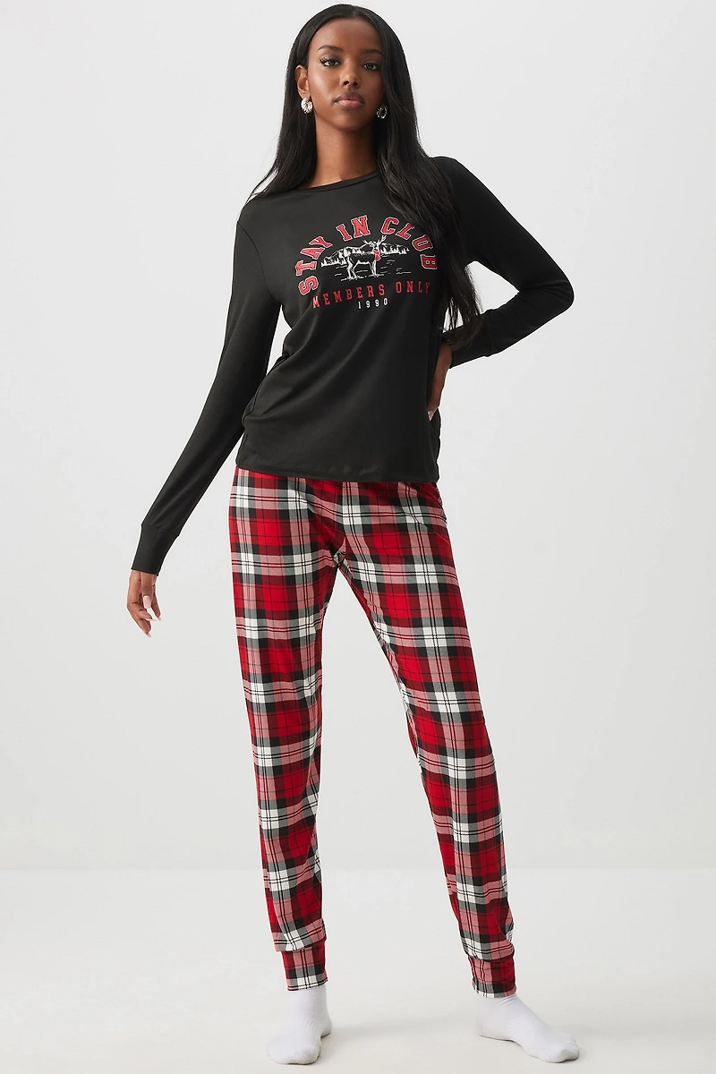 Ardene HUSHKNIT Family PJ Set in Black | Size | Polyester/Elastane | Eco-Conscious