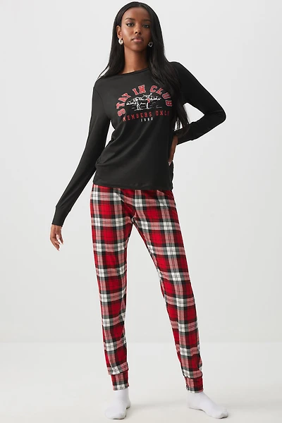 Ardene HUSHKNIT Family PJ Set in Black | Size | Polyester/Elastane | Eco-Conscious