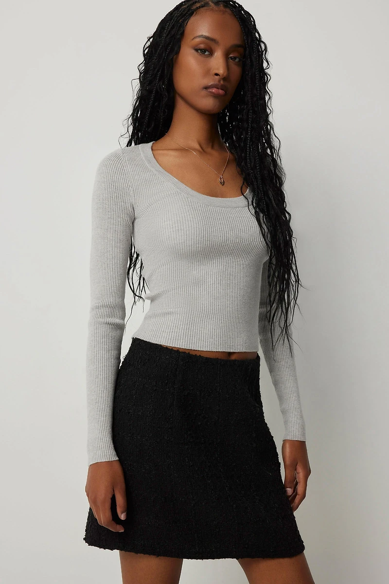 Ardene Crop Scoop Neck Sweater in Light Grey | Size | Polyester/Nylon/Viscose