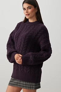 Chandail ample à col rond en tricot torsadé