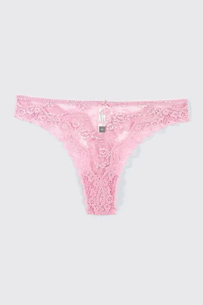 Ardene Luxe Lace Thong Panty in Light Pink | Size | Nylon/Spandex