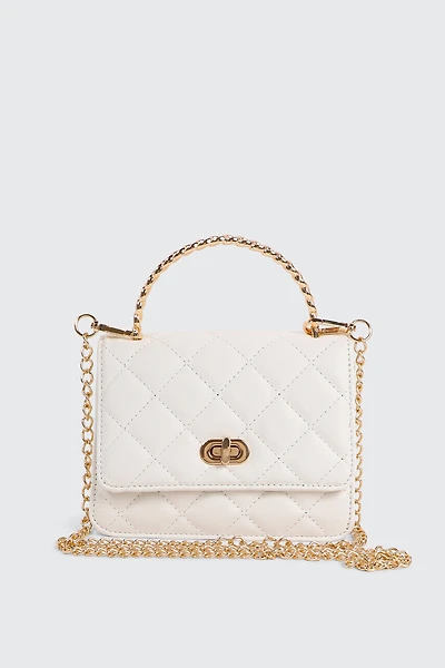 Ardene Quilted Evening Bag in White | Faux Leather/Polyester