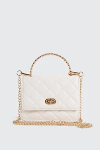 Ardene Quilted Evening Bag in White | Faux Leather/Polyester