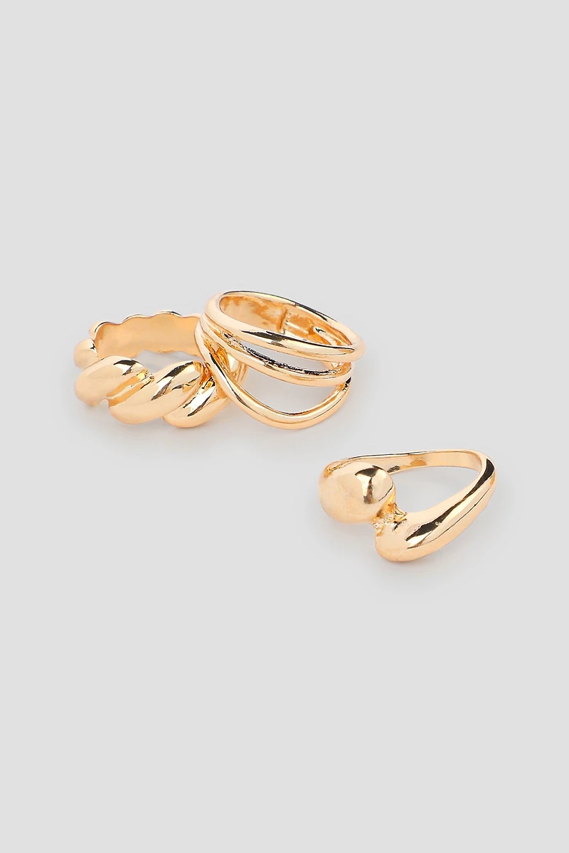 Ardene 3-Pack Thick Rings in Gold | Size