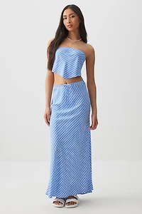 Ardene Printed Back Slit Maxi Skirt in Medium Blue | Size | 100% Viscose