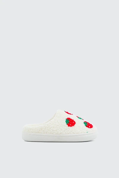 Ardene Kids Plush Strawberry Slippers in White | Size
