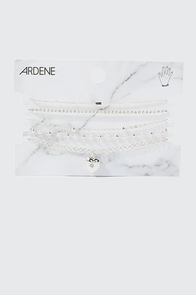 Ardene 5-Pack Stretch Bracelets with Heart Charm in Silver