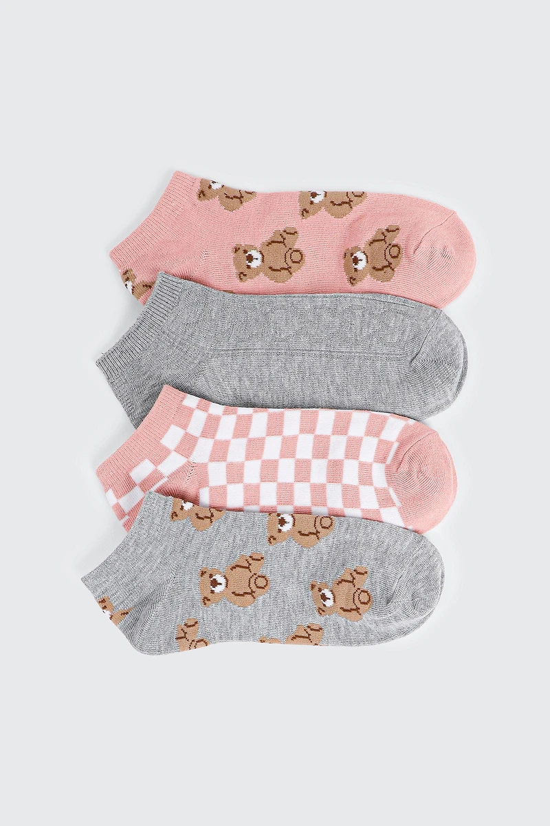 Ardene 4-Pack Teddy Bear Ankle Socks | Polyester/Spandex