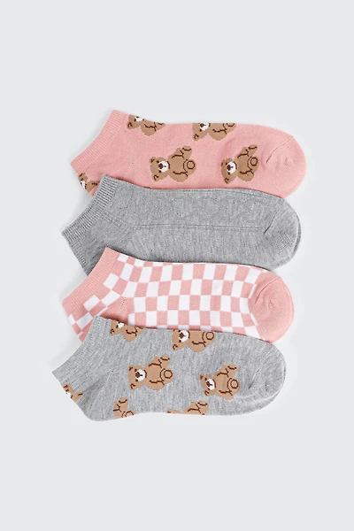Ardene 4-Pack Teddy Bear Ankle Socks | Polyester/Spandex