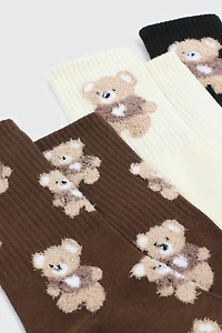 3 paires de chaussettes oursons en peluche