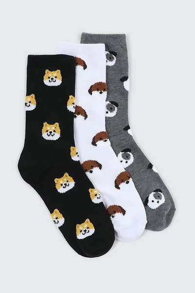 Ardene 3-Pack Fuzzy Dog Crew Socks | Polyester/Spandex