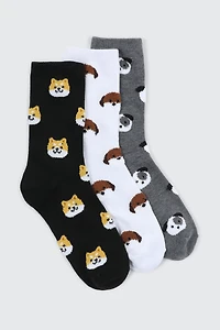 Ardene 3-Pack Fuzzy Dog Crew Socks | Polyester/Spandex