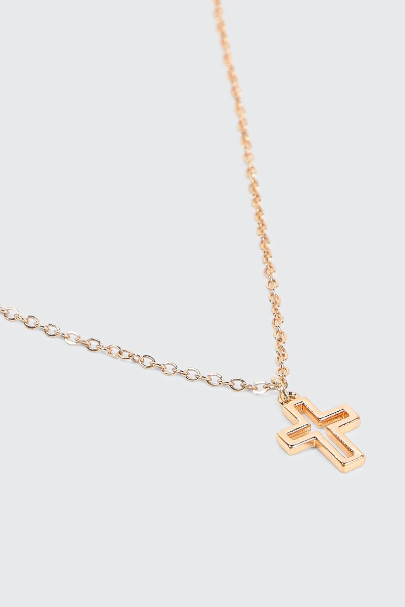 Ardene Cutout Cross Necklace in Gold