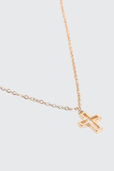 Ardene Cutout Cross Necklace in Gold