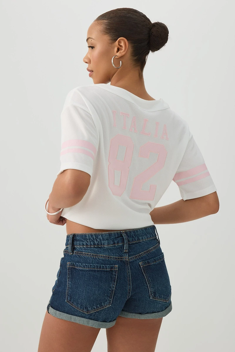 Short taille basse en denim extensible