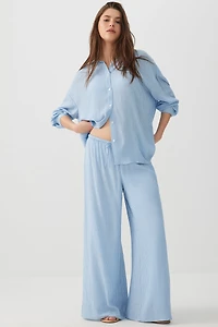 Ardene Crinkled Mid Rise Flowy Pants in Light Blue | Size | Polyester/Rayon