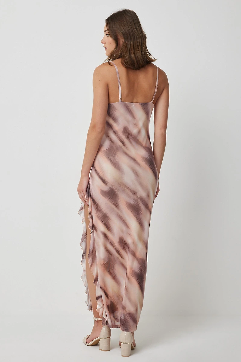 Robe maxi à volants et longue fente