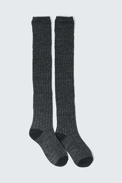 Ardene Rib Knit Over-the-Knee Socks in Black | Polyester/Spandex