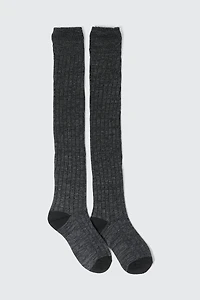 Ardene Rib Knit Over-the-Knee Socks in Black | Polyester/Spandex