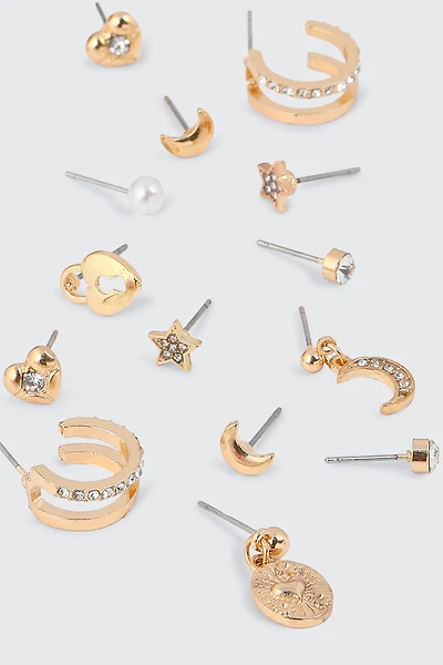 Ardene 9-Pack Celestial Earrings in Gold | Stainless Steel