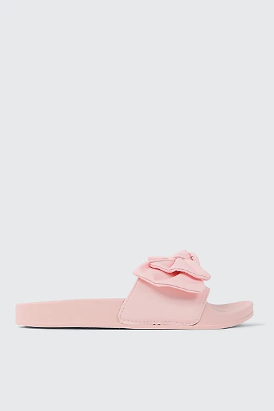 Ardene Slides with Bow Detail in Light | Size