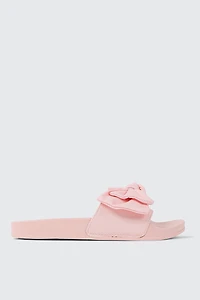 Ardene Slides with Bow Detail in Light | Size