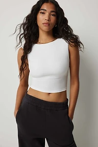 Ardene Butter Crop Open Back Tank in White | Size XL | Nylon/Elastane