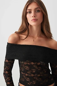 Ardene Lace Off Shoulder Top in | Size | Polyester/Elastane