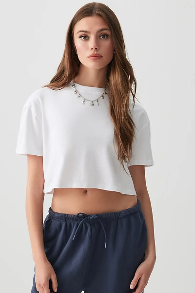 Ardene Basic Ultra Crop Boxy T-Shirt in White | Size | Cotton/Elastane | Eco-Conscious