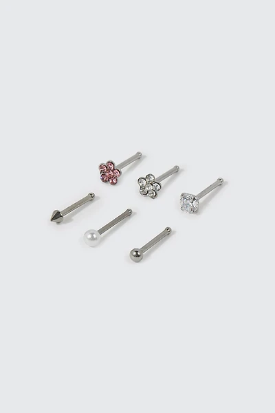 Ardene 6-Pack Daisy Nose Studs in Silver