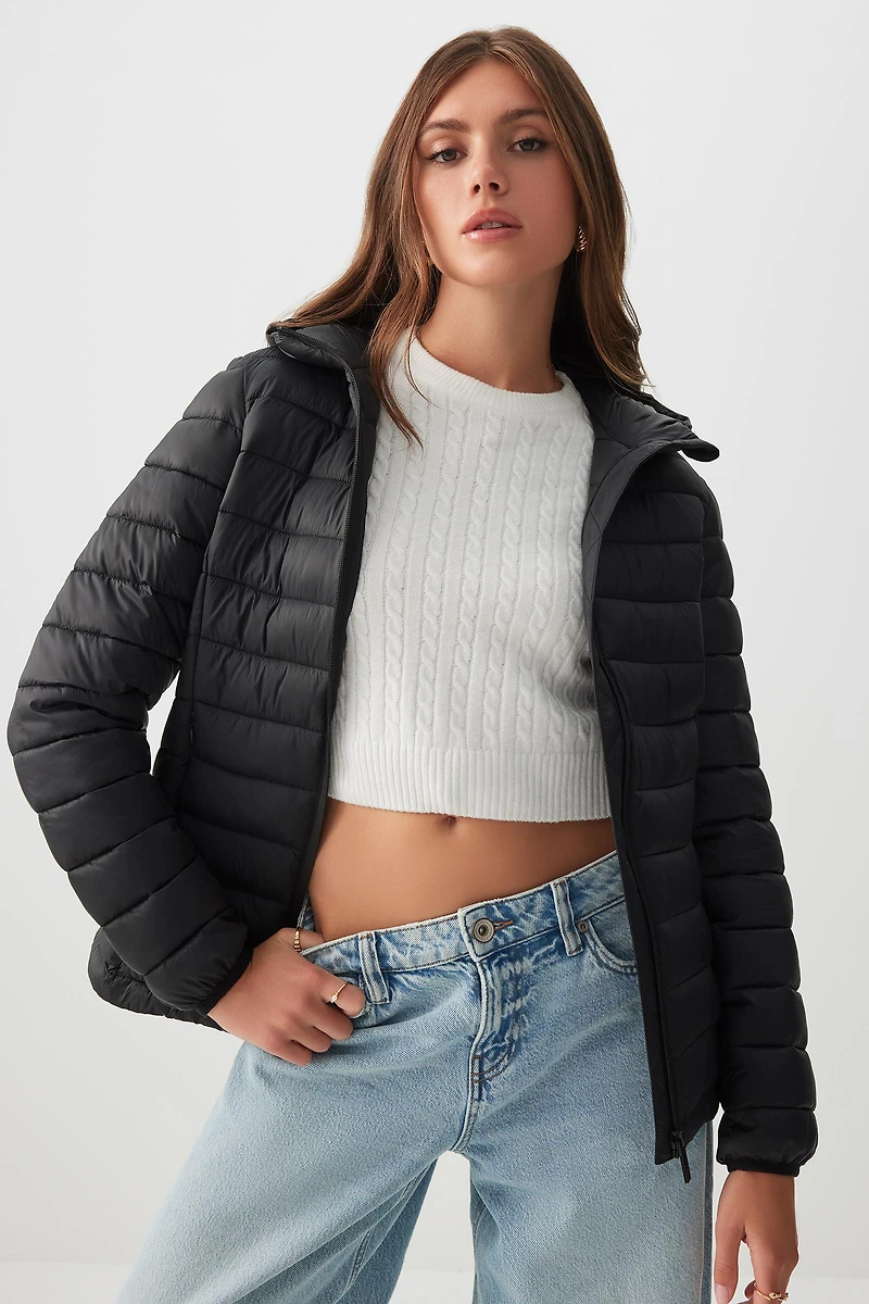 Ardene Lightweight Puffer Jacket in Black | Size | Polyester/Nylon