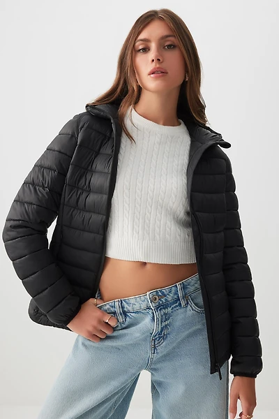 Ardene Lightweight Puffer Jacket in Black | Size | Polyester/Nylon