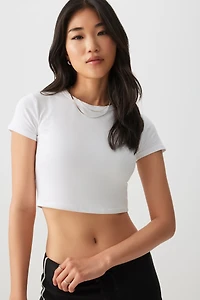 Ardene Basic Ultra Crop Crew Neck T-Shirt in | Size | Cotton/Elastane | Eco-Conscious