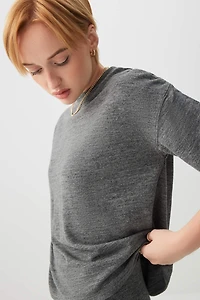 Ardene Brushed Knit Boxy T-Shirt in Dark Grey | Size | Polyester/Rayon/Elastane