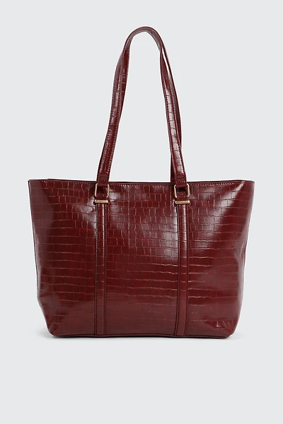 Ardene Large Tote Bag in Burgundy | Faux Leather