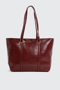 Ardene Large Tote Bag in Burgundy | Faux Leather