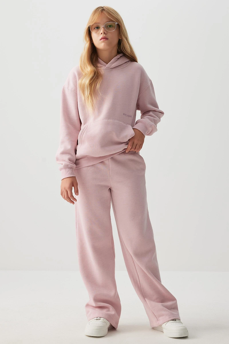 Ardene Kids Wide Leg Sweatpants in Light Pink | Size | Polyester/Cotton | Fleece-Lined
