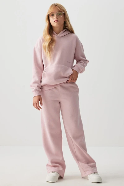 Ardene Kids Wide Leg Sweatpants in Light Pink | Size | Polyester/Cotton | Fleece-Lined