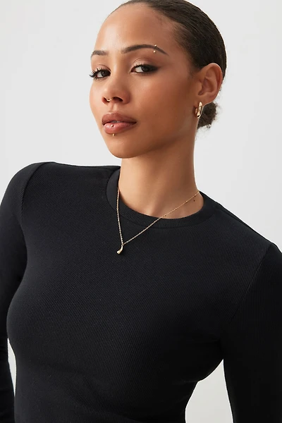 Ardene Rib Long Sleeve Fitted T-Shirt in | Size | Cotton/Elastane