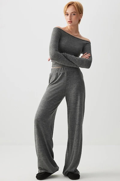 Ardene Brushed Knit Wide Leg Pants in Dark Grey | Size | Polyester/Rayon/Elastane