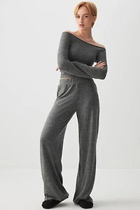 Ardene Brushed Knit Wide Leg Pants in Dark Grey | Size | Polyester/Rayon/Elastane