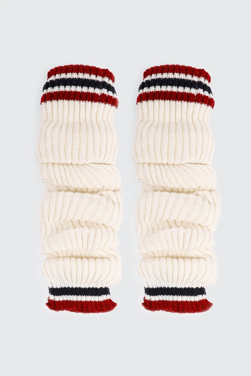 Ardene Striped Strirrup Leg Warmers in Off-White | 100% Acrylic