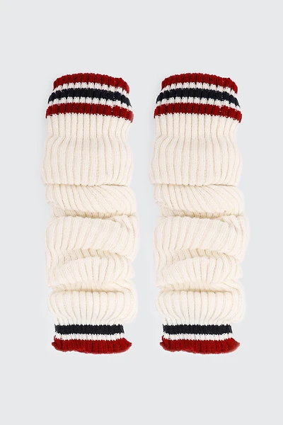 Ardene Striped Strirrup Leg Warmers in Off-White | 100% Acrylic