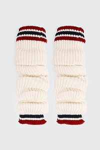 Ardene Striped Strirrup Leg Warmers in Off-White | 100% Acrylic