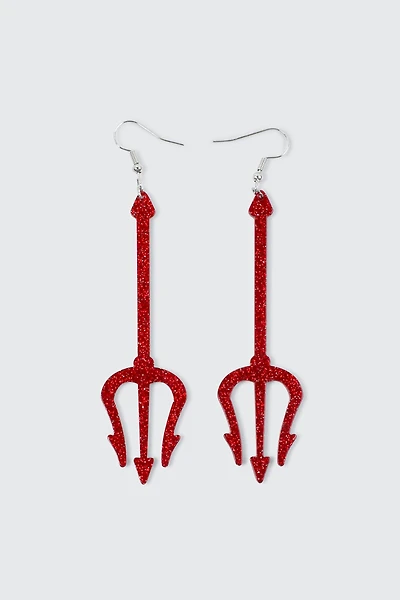 Ardene Trident Earrings in Red | Stainless Steel
