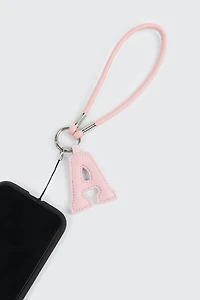 Breloque en faux cuir initiale A rose et sangle