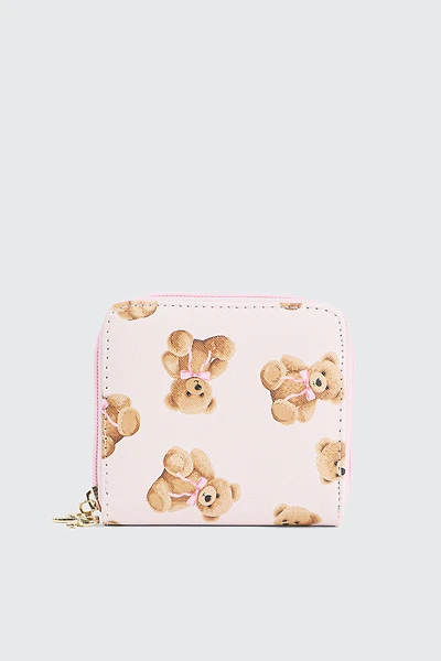 Ardene Kids Small Printed Wallet in Light Pink | Faux Leather/Nylon