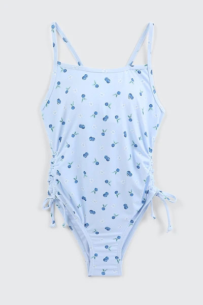 Ardene Kids Side Tie One Piece Swimsuit in Light Blue | Size | Polyester/Nylon/Elastane