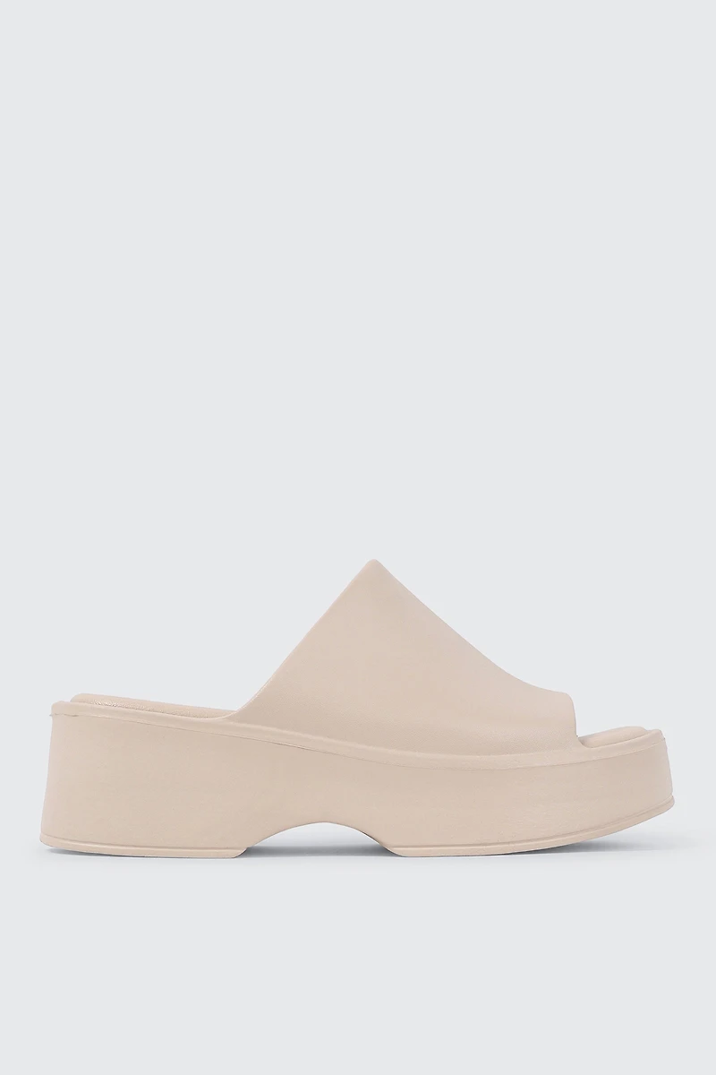 Ardene Square Toe Platform Slides in Beige | Size 5 | Eco-Conscious