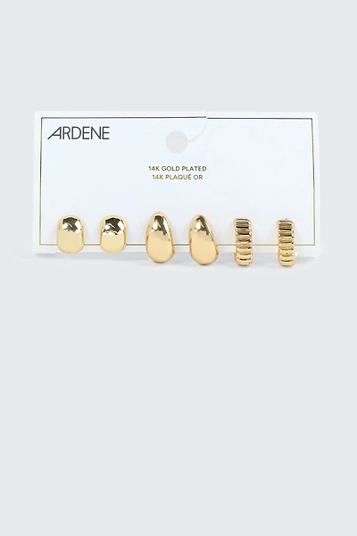 3 paires d'anneaux plaqués or 14K